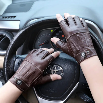 Sheepskin Half Finger Gloves For Fitness Driving High Quality Genuine Leather Gloves Fingerless Brown Driver Sports