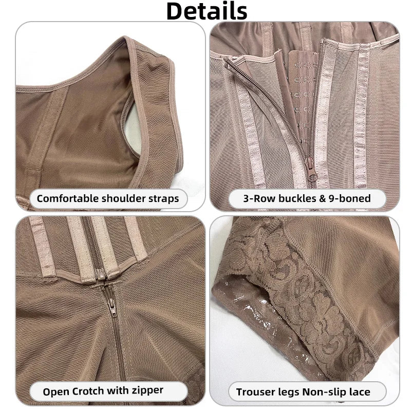 Body Shaper Women Colombian Fajas Shapewear Bodysuit 9-bone High Compression Girdles Double Tummy Control Full Body Open Crotch