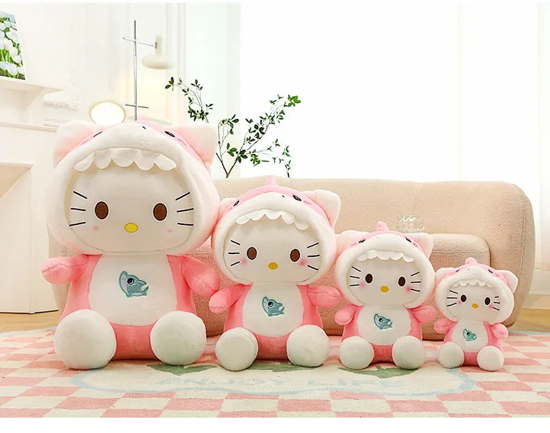 60cm Sanrio Shark Hello Kitty Cat Plush Toys Cartoon KT Cat Plushie Doll Soft Stuffed Anime Pillow Birthday Gifts for Kids Girls