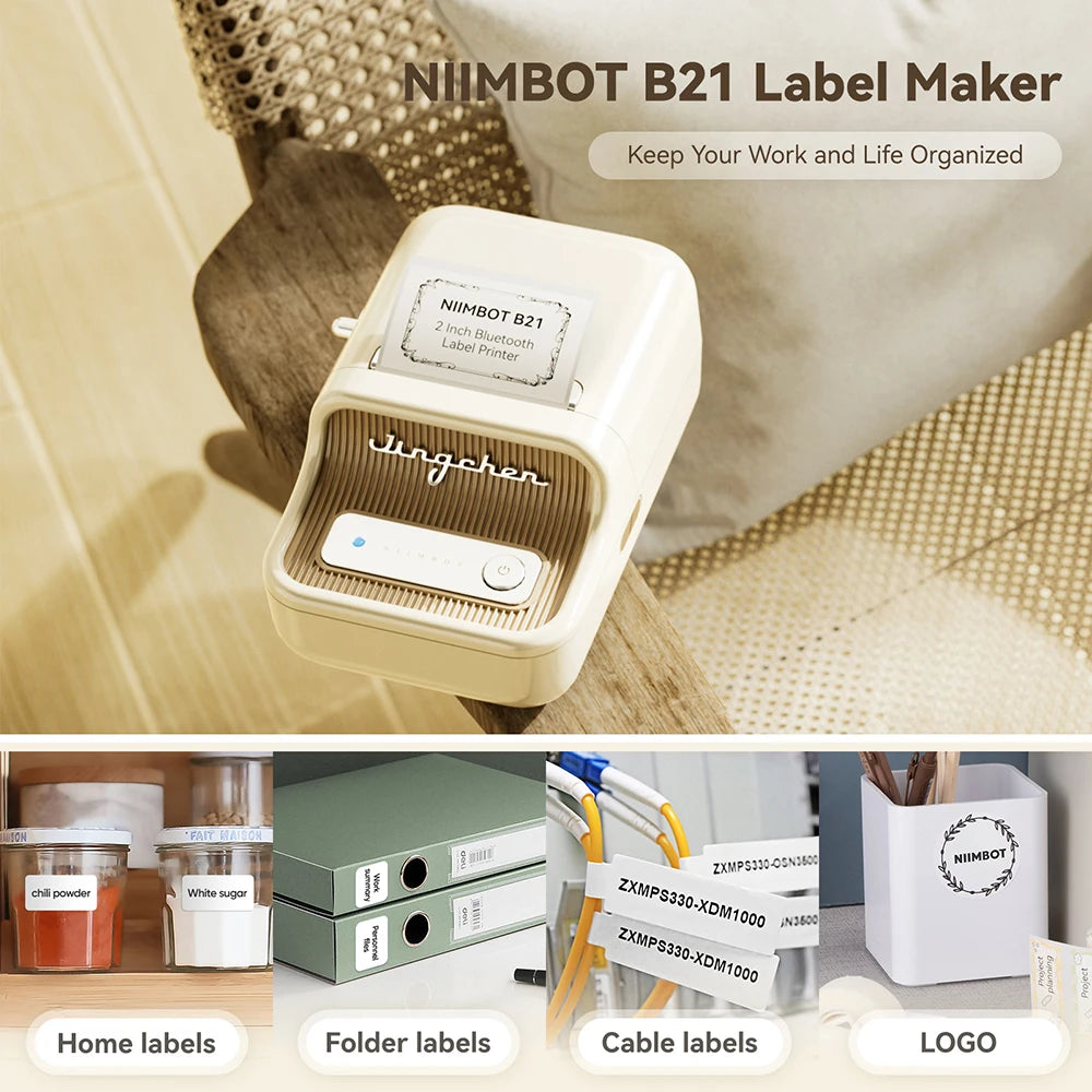 B21 Mini Thermal Label Printer, Bluetooth Wireless Barcode Label Maker, Portable Inkless Sticker Printer for Business & Office