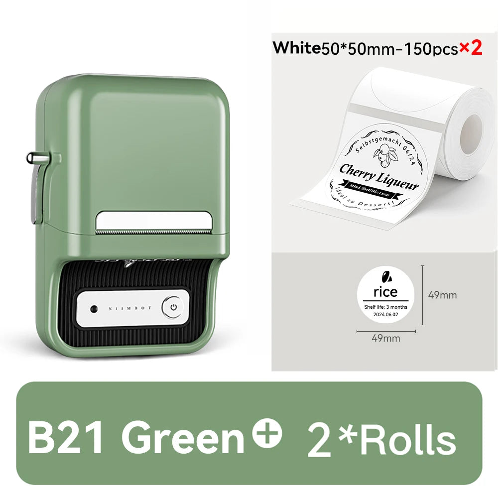 B21 Mini Thermal Label Printer, Bluetooth Wireless Barcode Label Maker, Portable Inkless Sticker Printer for Business & Office