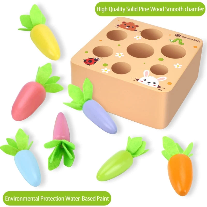 Montessori Toys Carrot Harvest Game Wooden Shape Matching Puzzle 6 12 Months Baby Pull Carrot Set Develop Fine Motor Skill Toys