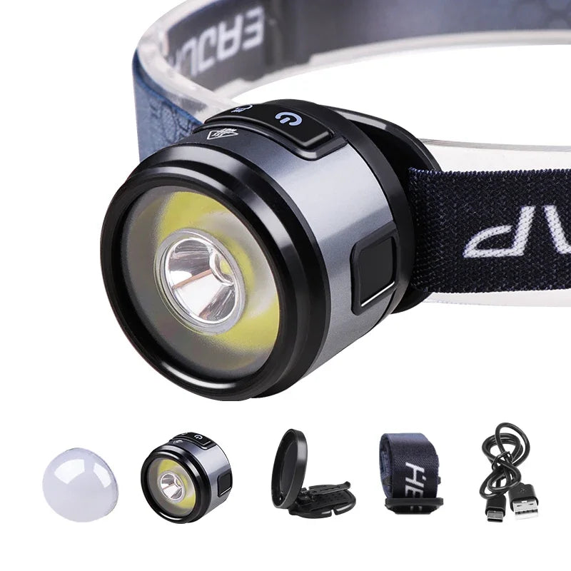XPG + COB Multifunction Headlamp Rechargeable Magnetic Clip Light Camping Work Torch with Red Light