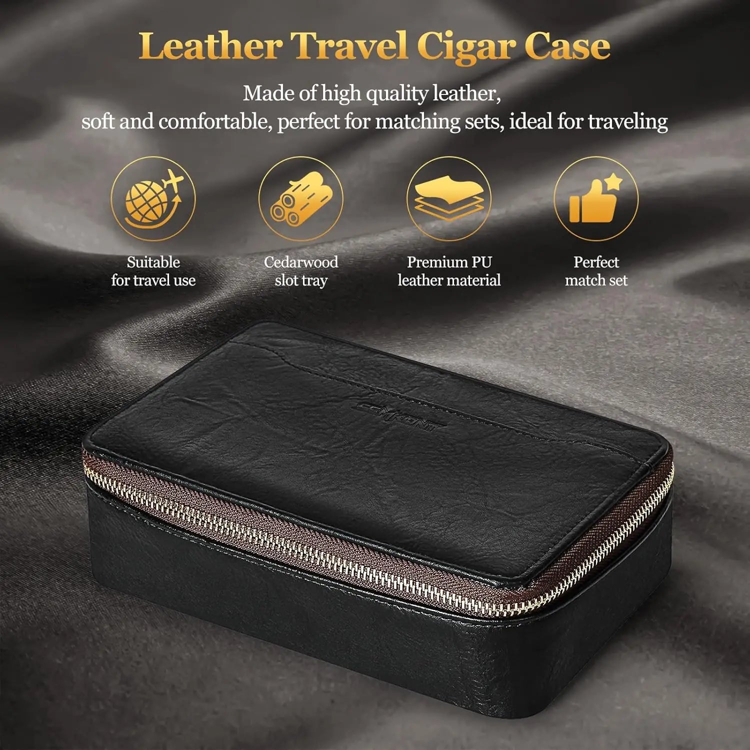 Cigar Humidor, Leather Travel Cigar Humidor, Include Cedar Wood Slot Tray, Cigar Draw Enhancer and Multifunction Cigar Cutter