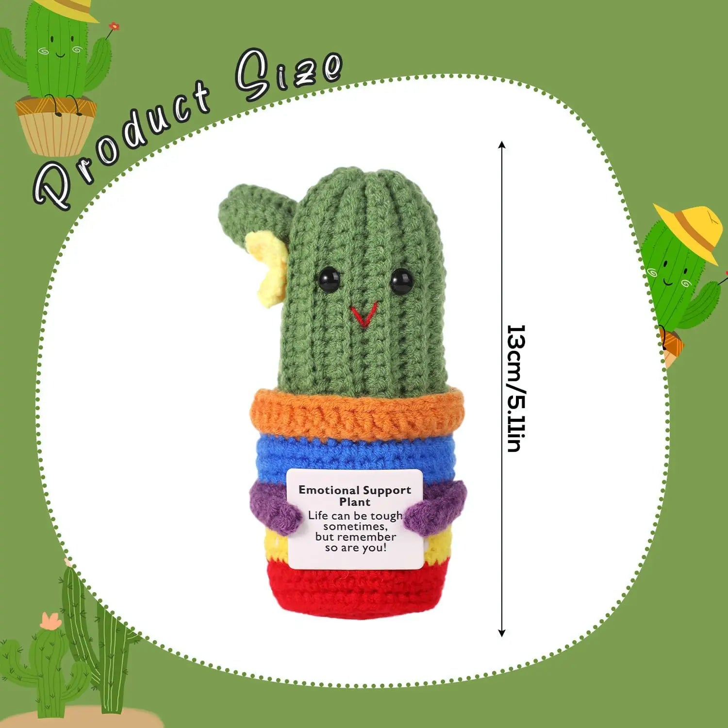 2 Pcs Funny Crochet Positive Energy Cactus Doll with Encouragement Card Handmade Wool Knitted Emotional Support Plant Ornament Gifts
