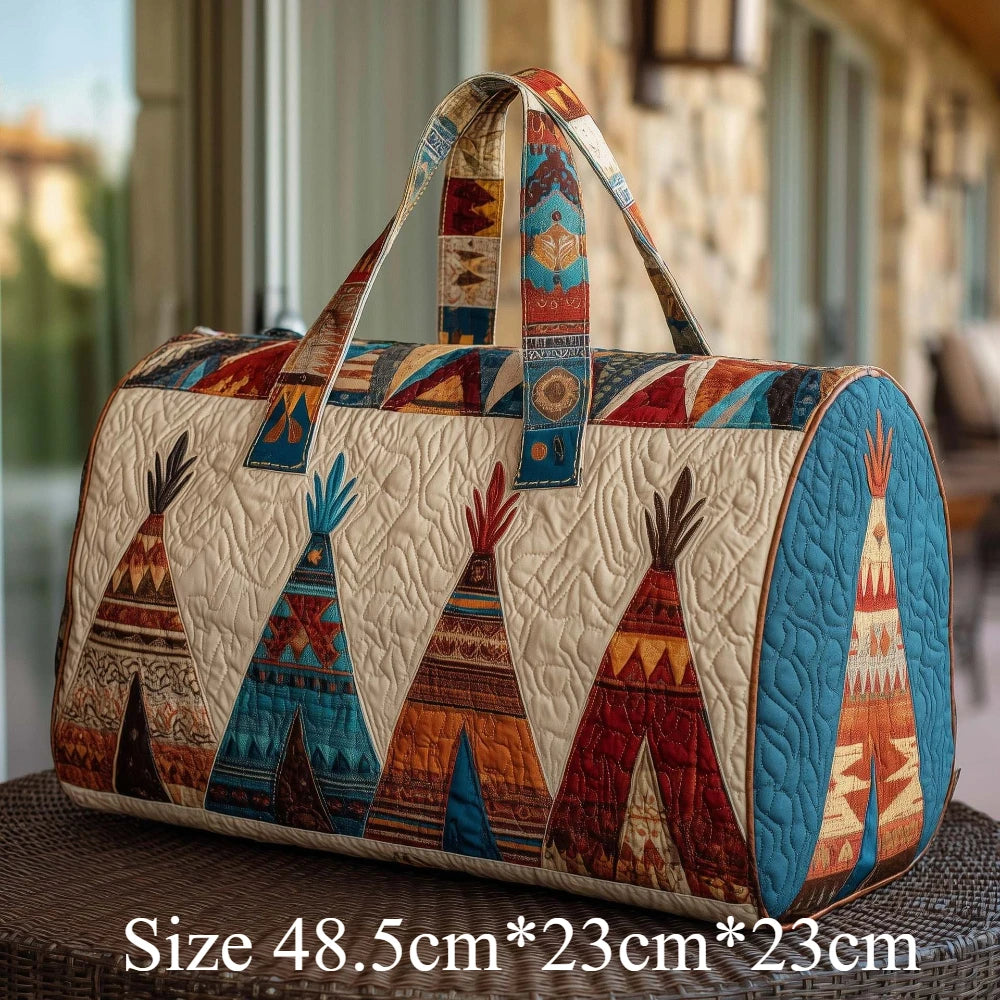Handmade Quilted Travel Bag Vintage Artistic Camper Nature Duffle Bag Boho Weekender Tote for Men Women Camping Hiking Road Trip