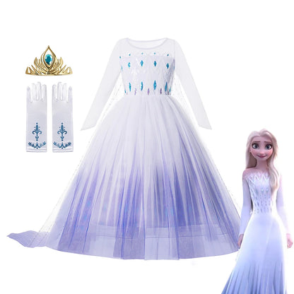 Frozen Princess Elsa Dresses For Girls Costume Kid Cosplay Snow Queen Fantasia Mesh Clothes Carnival Birthday Party Dress