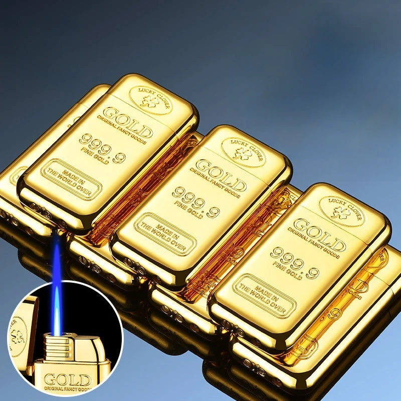 Gold Bar Gas Inflatable Lighter Cigarette Accessories Butane Lighters Metal Windproof Lighter Men's Luxury Lighter Gift Gadgets