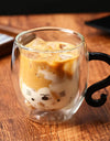 250ml Cartoon Cat Double Wall Glass Cute Coffee Tea Cup Heat-resistant Coffee Mug Handle Espresso Cup For Latte Cappuccino