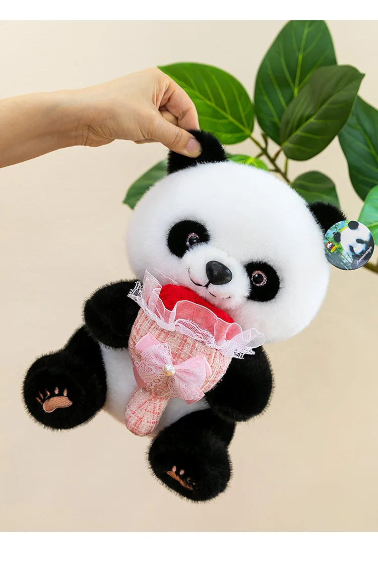 Kawaii Stuffed Doll Cute Panda Plush Toy with Flower Bouquet for Anime Lovers Kids Birthday Gift Stuffed Animal Gift for
