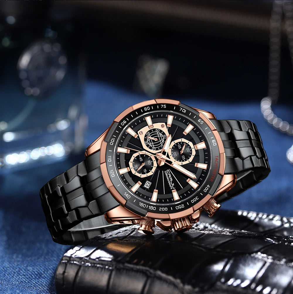 Men's Watches Fashion Business Multifunction Quartz Chronograph with Auto Date and Luminous Hands Relogio Masculino