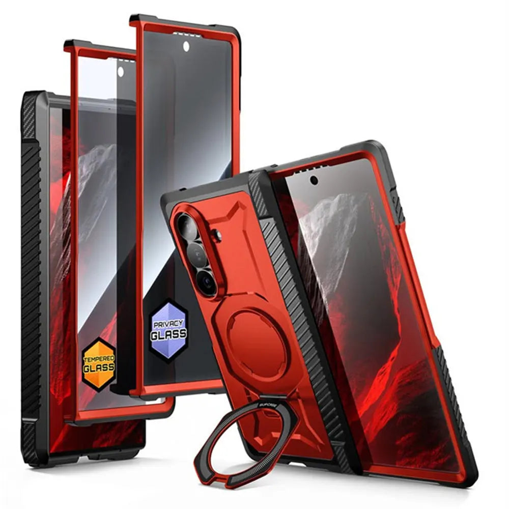 Full Body Rugged Phone Case with Magnetic Ring Kickstand and HD Clear and Privacy Screen Protectors for Samsung Galaxy Z Fold 8 Ultra