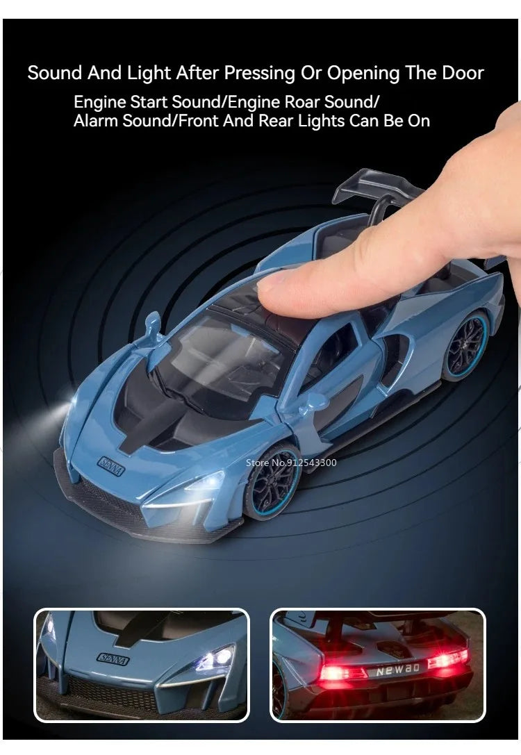 1:32 720S Senna Sports Car Model Toy Doors Opened Metal Die-cast Sound Light Miniature Vehicles Models Boys Collection Gifts