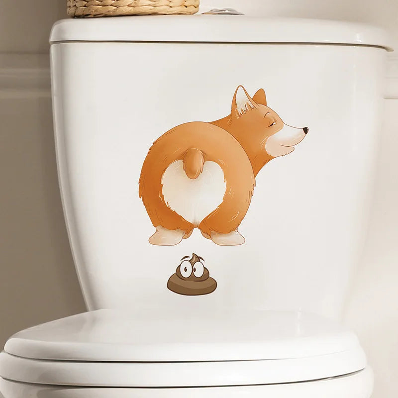 3D Cute Cartoon Funny Animal Bathroom Toilet Stickers Decals Mural WC Accessories Home Bathroom Stickers Decor