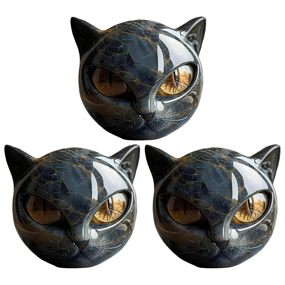 Black Cat Figurine Resin Cat Head Healing Stone Marble Texture Cat Stone Resin Cat Sculpture Ornament Cat Sculpture Craft Decor