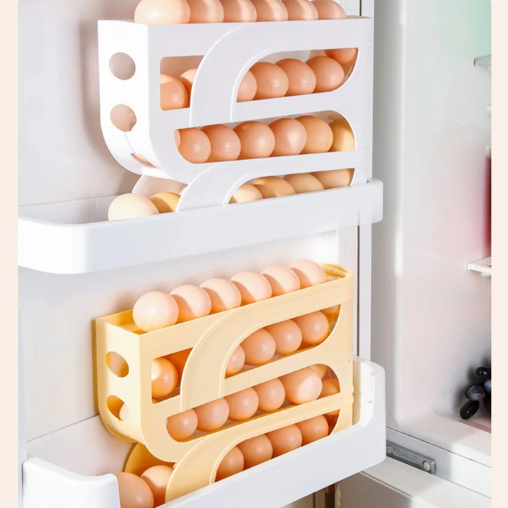 Large Capacity 3/4-Layer Automatic Egg Roller – Space-Saving Refrigerator Egg Storage Box for Kitchen