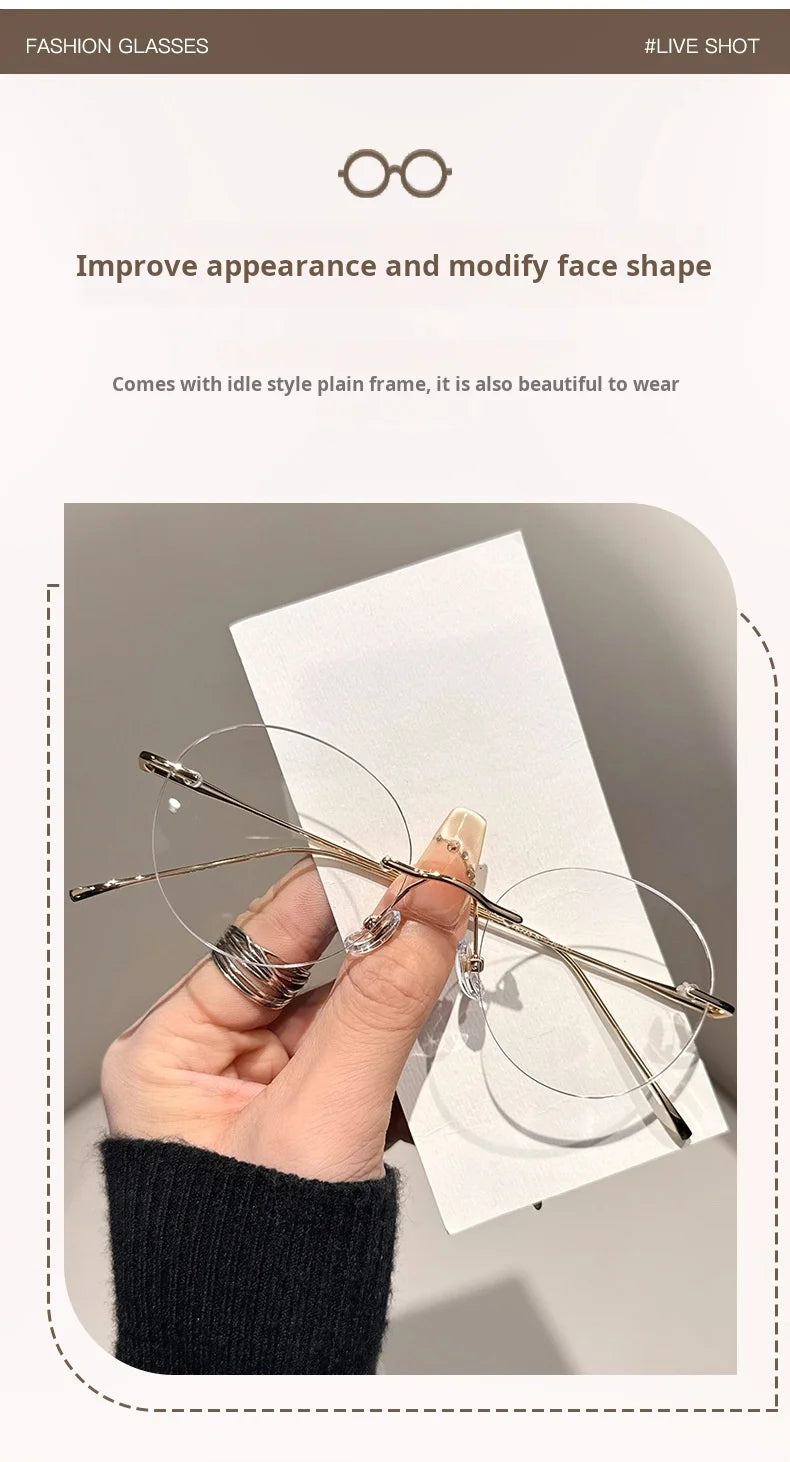 Womens Retro Round Rimless Progressive Multifocal Prescription Glasses