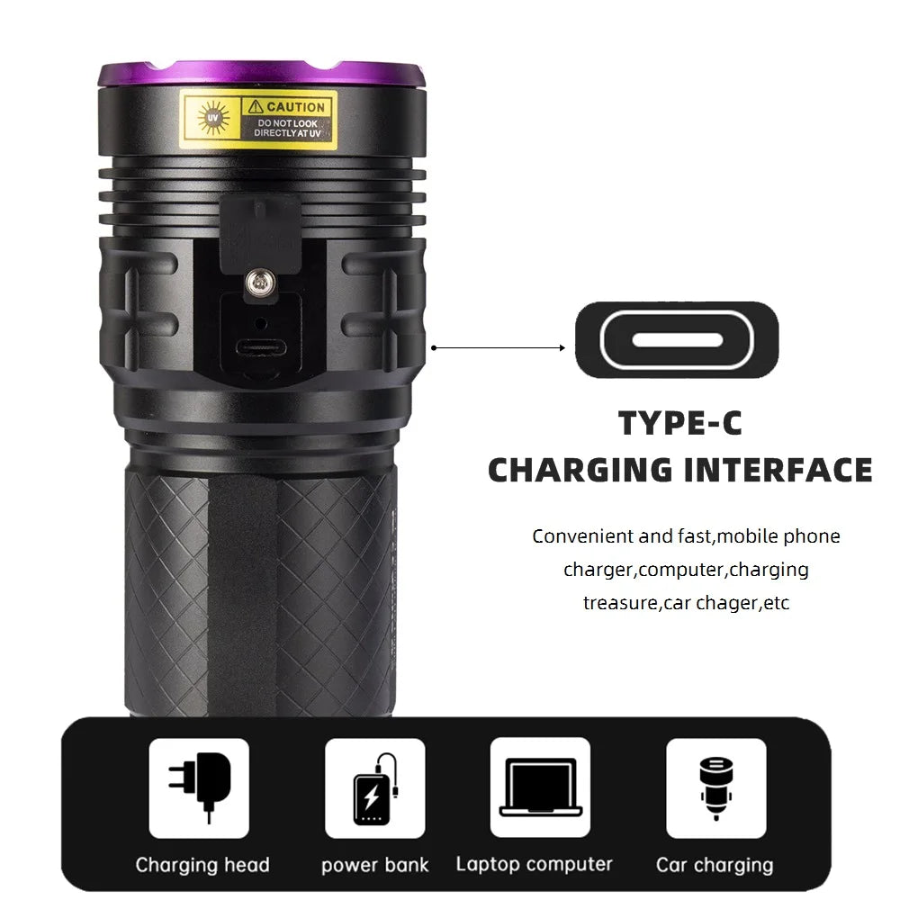 160W 365nm UV Blacklight Rechargeable Flashlight