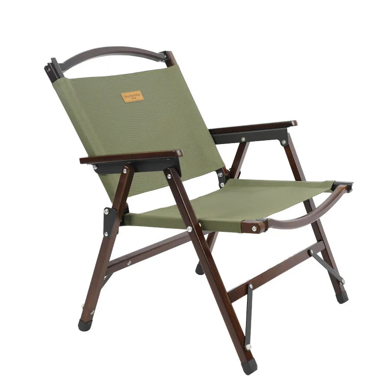 Outdoor Chair Camping Folding Portable Backrest Chair Camping Leisure Faux Wood Armrest Fishing Garden Chair