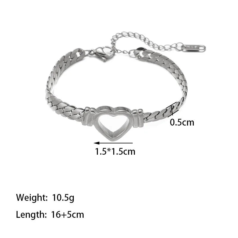 Cuban Link Heart Chain Necklace For Women Gold Plated Stainless Steel Waterproof Necklaces Bracelet 45 cm