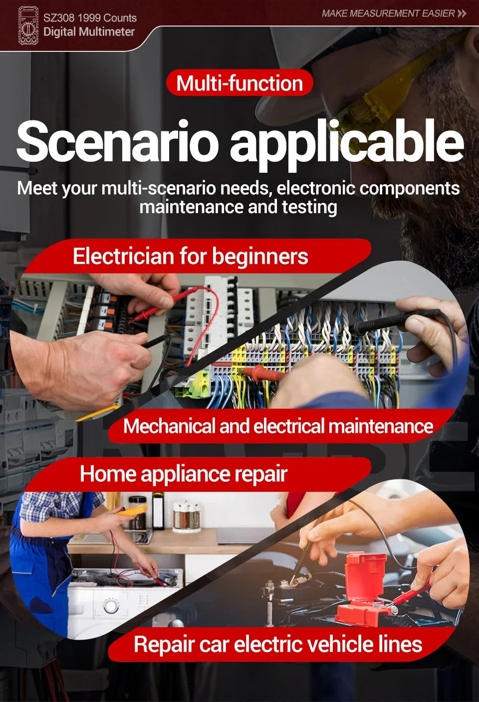 Square Wave Digital Multimeter 1999 Counts HFE Triode Buzzer Tester AC/DC Voltage 10A Current Multimeters Meter Tool