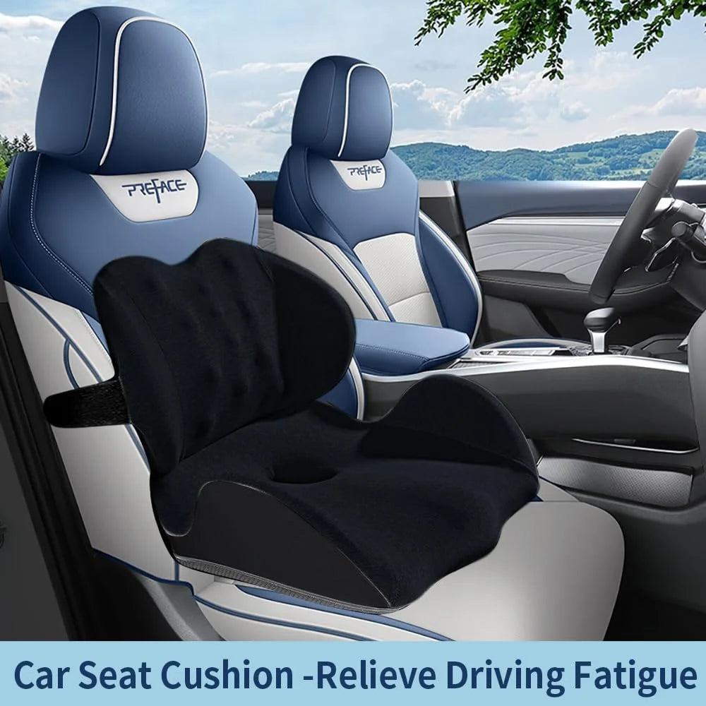 Large Memory Foam Car Seat Cushion Lumbar Support Pillow for Sciatica & Tailbone Pressure Relief Coccyx Pad for Office Chair
