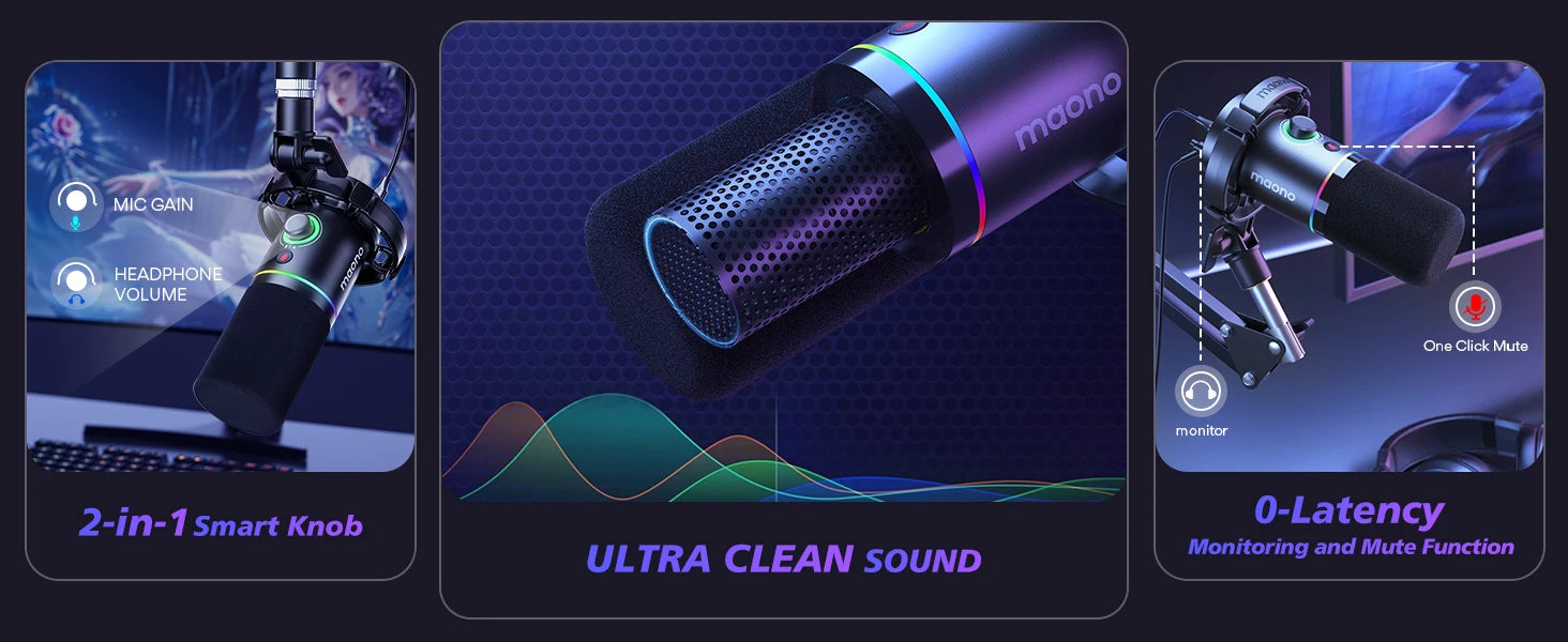 PD200XS Dynamic Microphone XLR/USB Dual mode Dynamic Mic Podcast Mic with Maonolink Software and Gain Knob for Recording