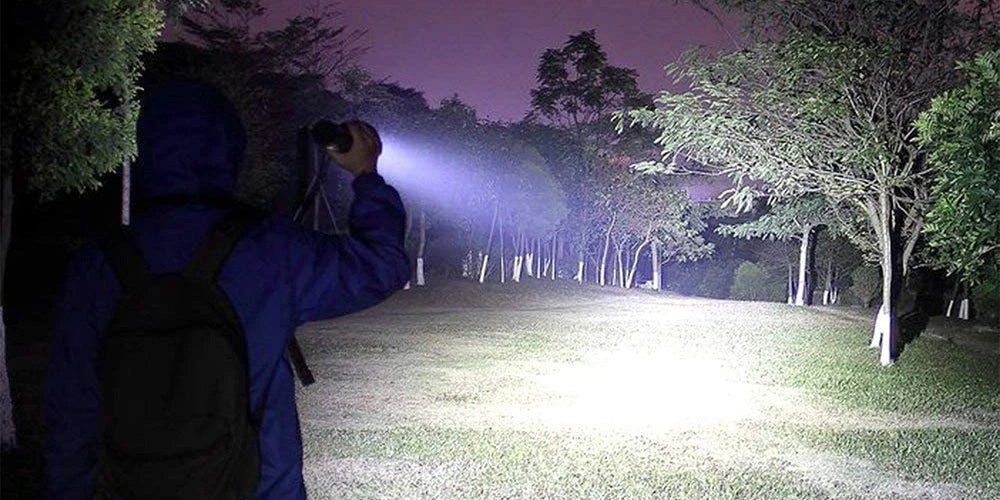 XHP120 LED Flashlight Rechargeable Zoom Tactical Torch with COB Side Light Power Bank Function