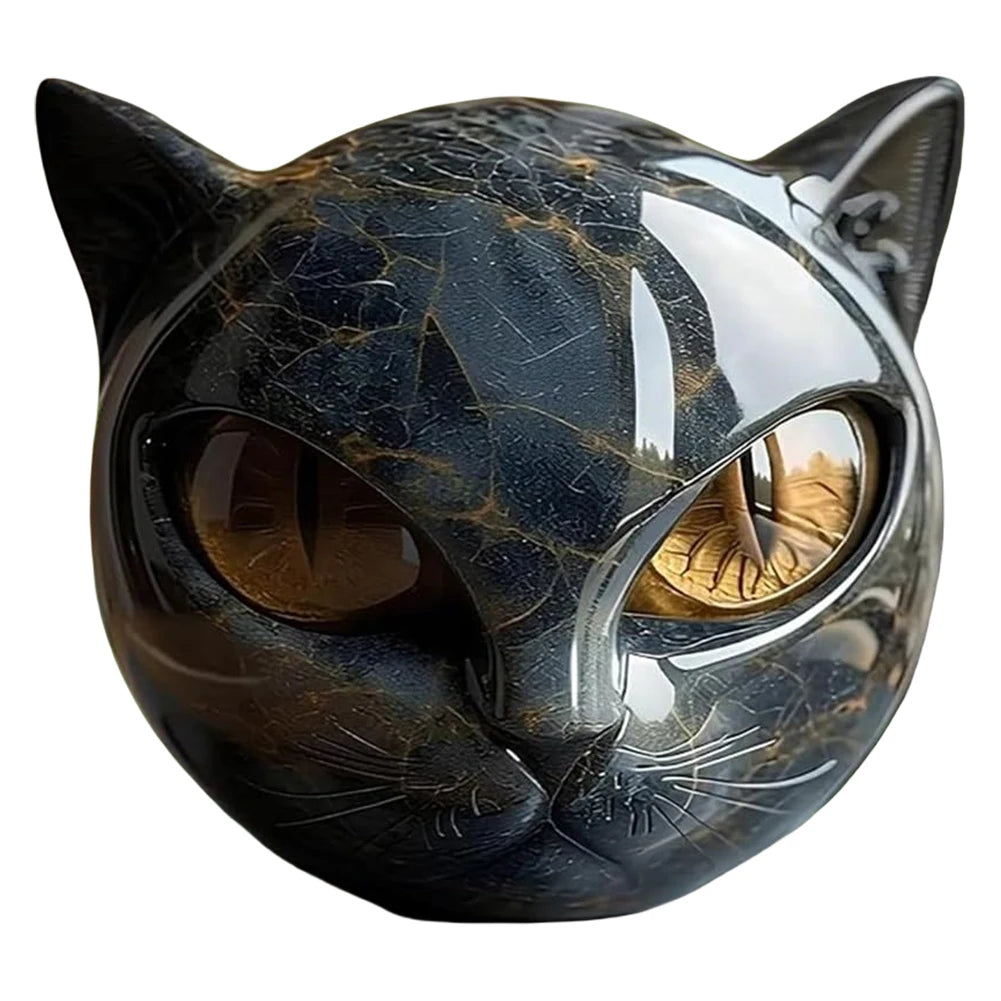 Black Cat Figurine Resin Cat Head Healing Stone Marble Texture Cat Stone Resin Cat Sculpture Ornament Cat Sculpture Craft Decor