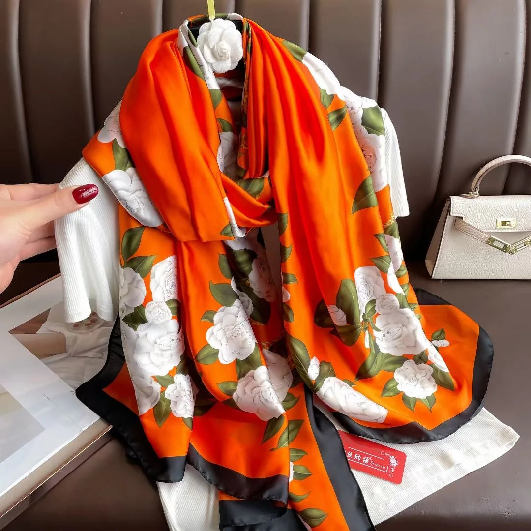 Women Summer Silk Scarves Shawl Lady Wrap Soft Female Echarpe Designer Beach Stole Bandana foulard muffler