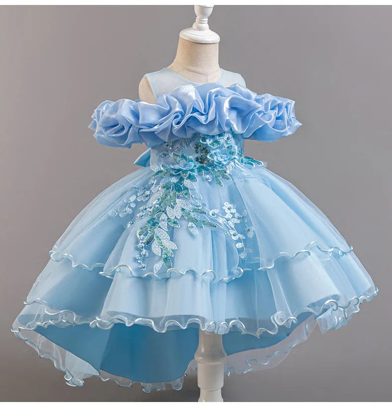 Luxury Off-Shoulder Gown with Train for Girls  Tulle Dress for Fashion Walk Show & Pageants