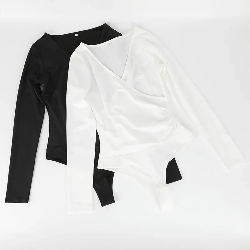 One-Piece Long Sleeve Bodysuit Shapewear for Women – V-Neck Tummy Control Body Shaper