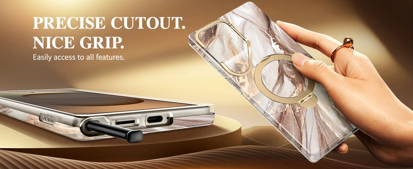 for Samsung Galaxy S25 Ultra with 360° Spin  Magsafe Stand Camera Cover Stand Drop Protection Marble Phone Cover