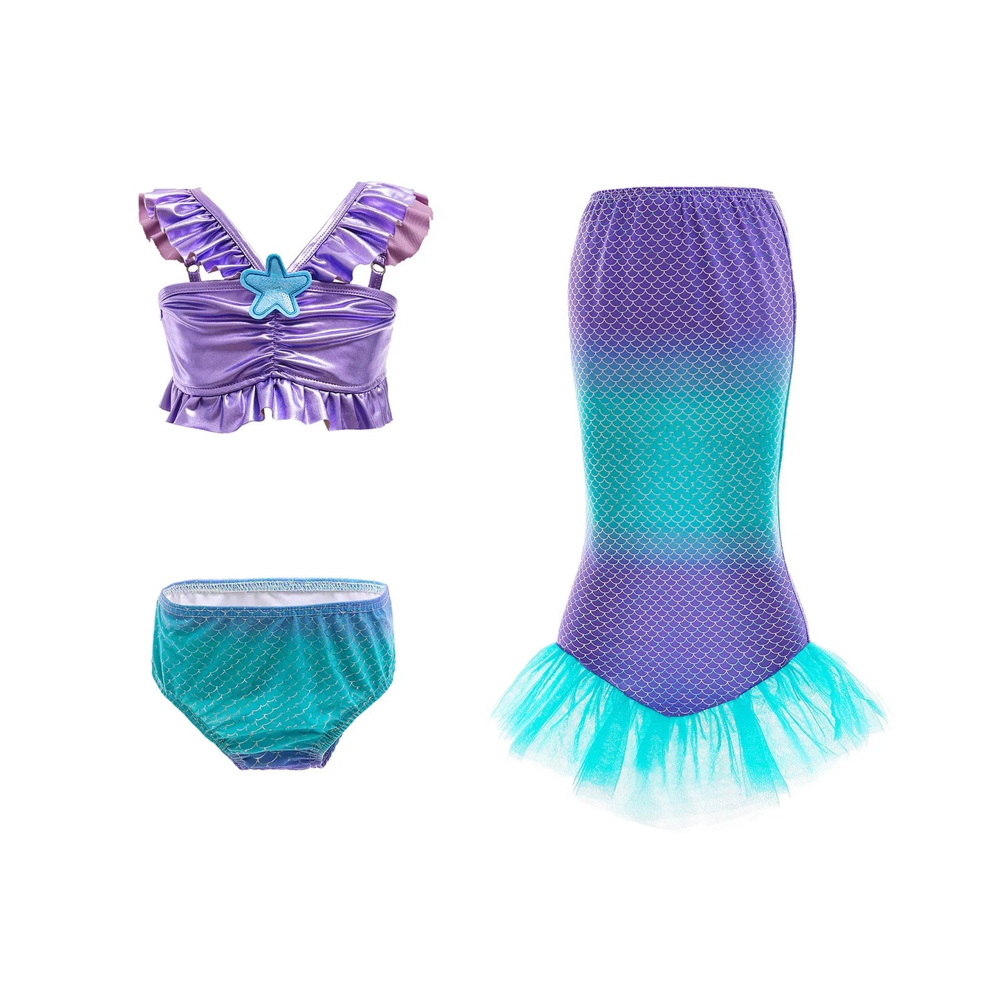 Mermaid Princess Dress Cosplay Party Costume Mid Calf Gown