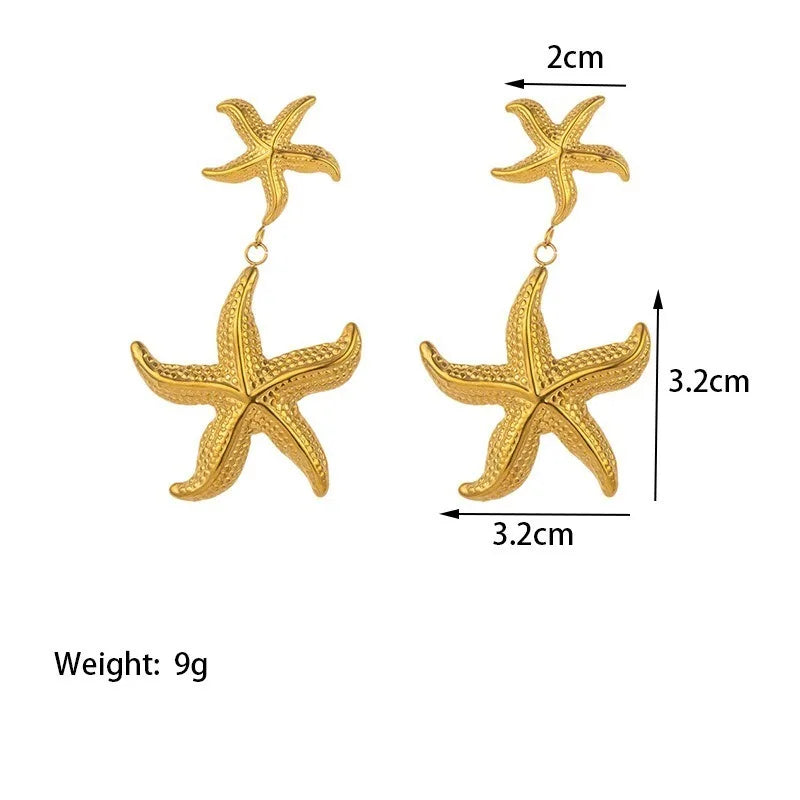 Trendy Starfish Pendant Necklace For Women Girls 18K Gold Plated Stainless Steel Choker Chains Earrings 45 cm