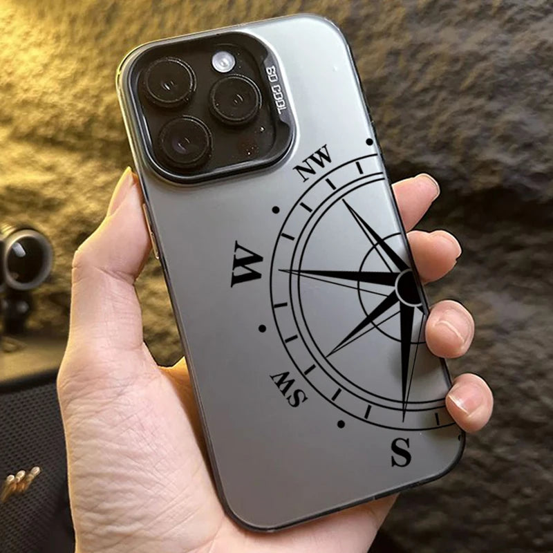 Fashion Vintage Compass Phone Case for iPhone 16 16E 14 15 Pro Max Hard IMD Shockproof Cover