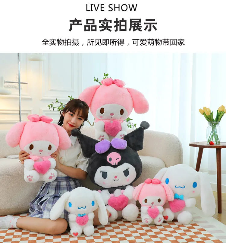 Sanrio Kawaii Kuromi My Melody Cinnamoroll Plush Toy Stuffed Doll for Kids Birthday Xmas Gift Large Cute Pillow for Sleeping