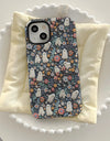 Cute Cartoon Embroidery Effect Ghost Flower Phone Case For iPhone 16 15 Pro Max Plus Double-deck Cover Protection Funda