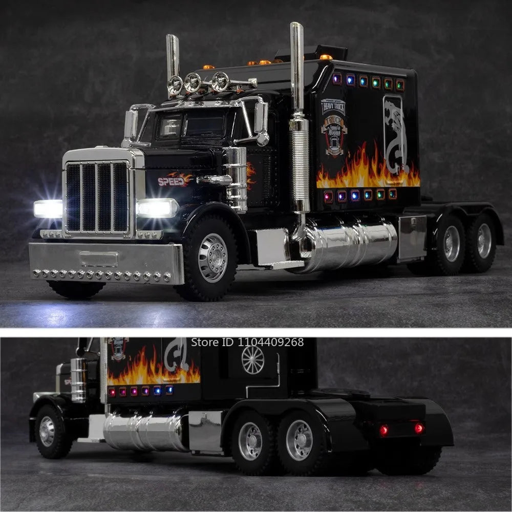 1:24 PETERBILT 389 Truck Toy Walking Tractor Car Model Alloy Die-cast Sound Light Vehicle Models Interior Decoration Present