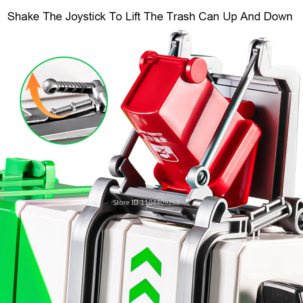 1:24 Pneumatic Garbage Car Electric Mixer Truck Toy Model Alloy Diecast Sound Light Engineering Vehicle Desktop Ornaments