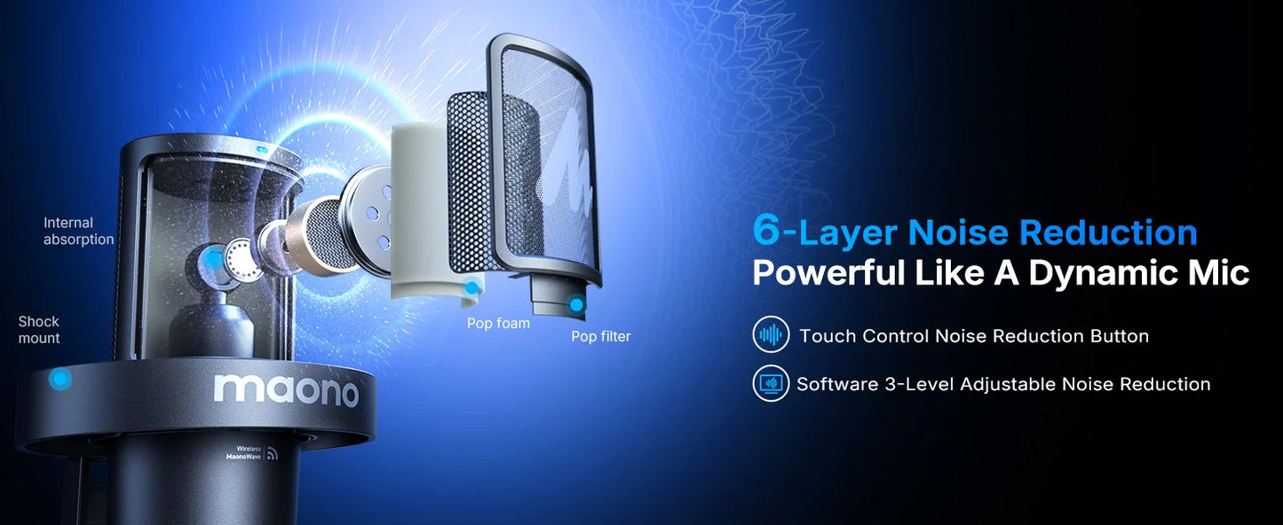 Wireless USB Gaming Microphone with AI Noise Reduction and RGB Lighting