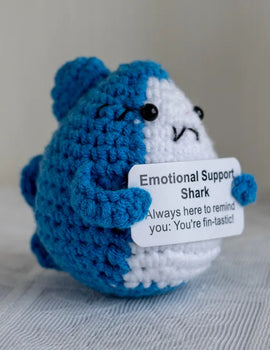 3 Pcs Funny Crochet Positive Energy Shark Doll with Card Home Room Decoration Handmade Knitted Flower Bee Ornament Christmas Gifts