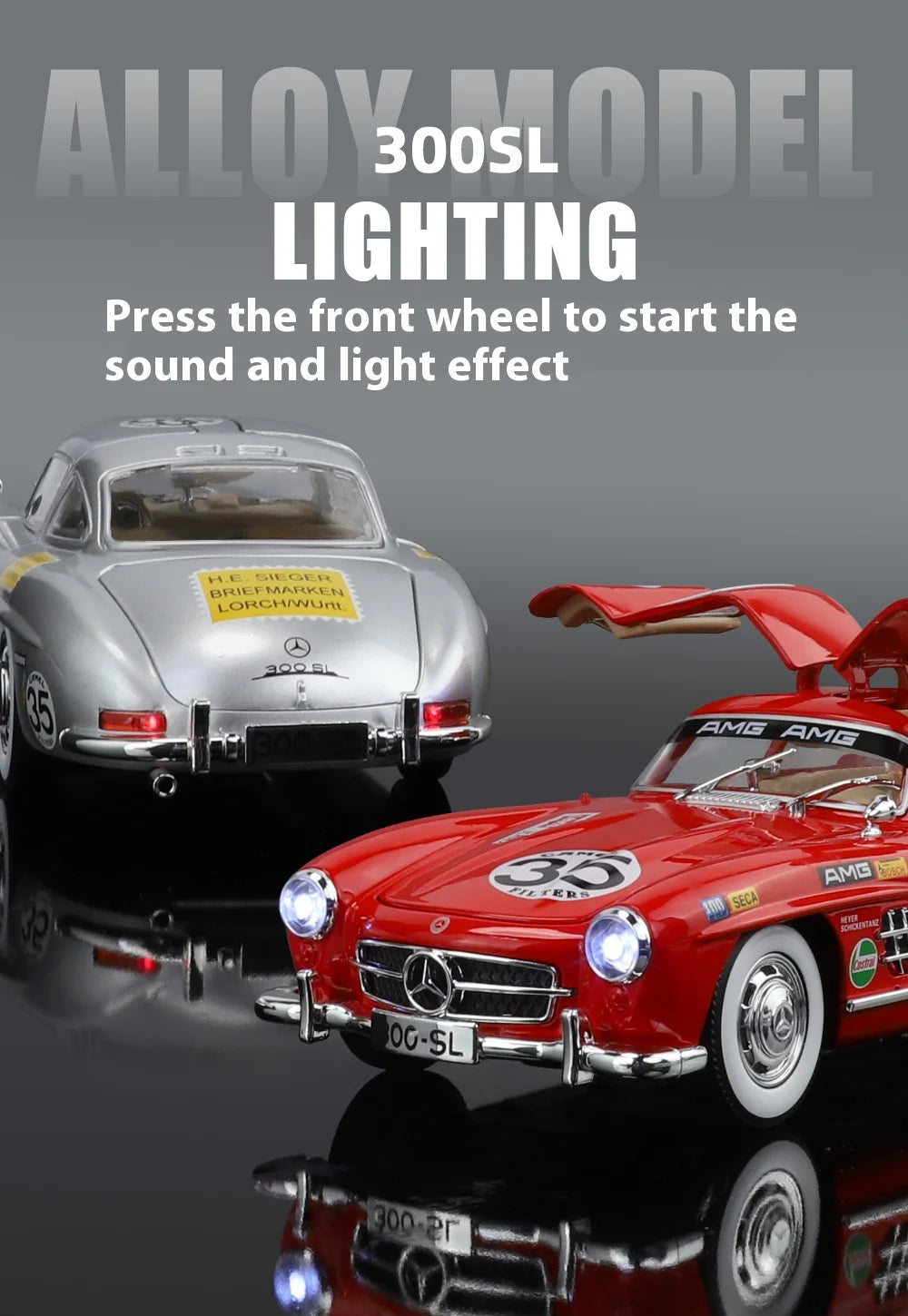 1:24 Mercedes-Benz 300SL Electroplated Version Alloy Diecast Classic Car Model Display Collection