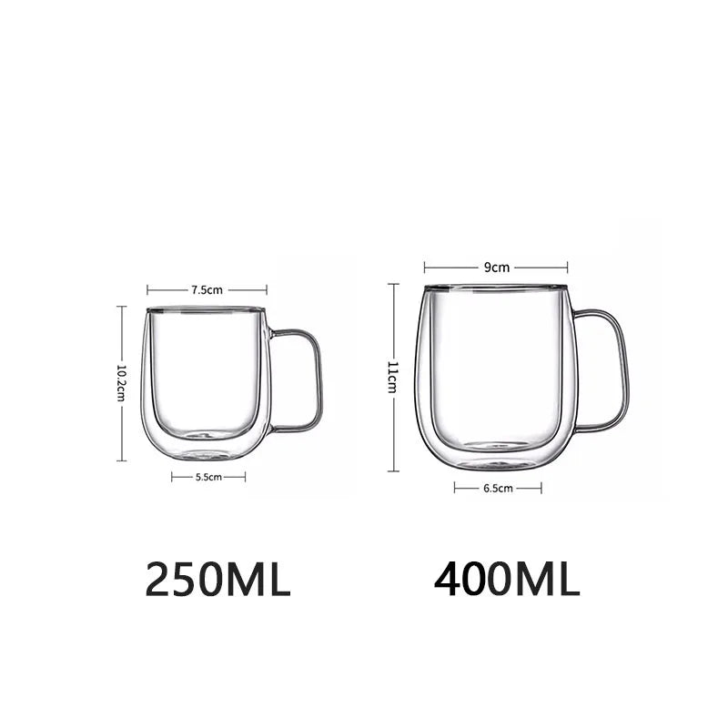 250/400ml Clear Double Wall Glass Cup Home Coffee Milk Mug With Handle Hot Cold Beverage Juice Drinkware Cup Set Of 1/2/4pcs