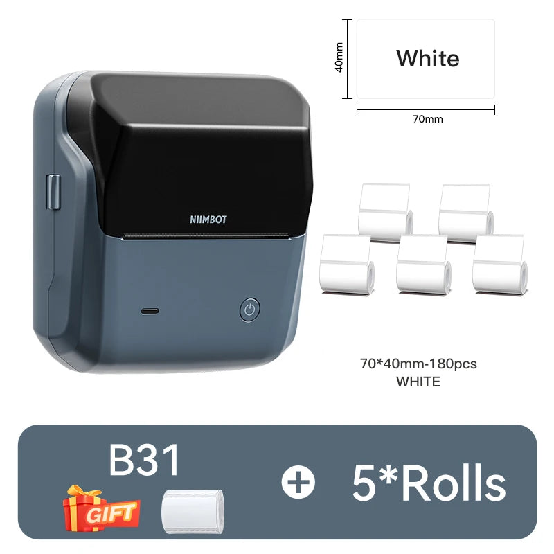 B31 Thermal Label Printer, Bluetooth Wireless Barcode Sticker Maker 20–77mm, High-Speed Inkless Label Printer for Clothing & Jewelry