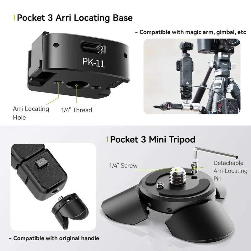 Pocket 3 Mini Tripod Kit Built for DJI Osmo Pocket 3 for Travel Vlog Video Recording