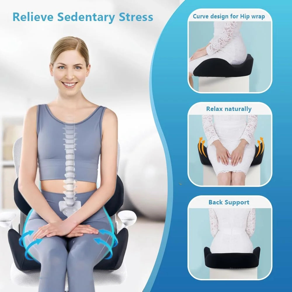 Large Memory Foam Car Seat Cushion Lumbar Support Pillow for Sciatica & Tailbone Pressure Relief Coccyx Pad for Office Chair