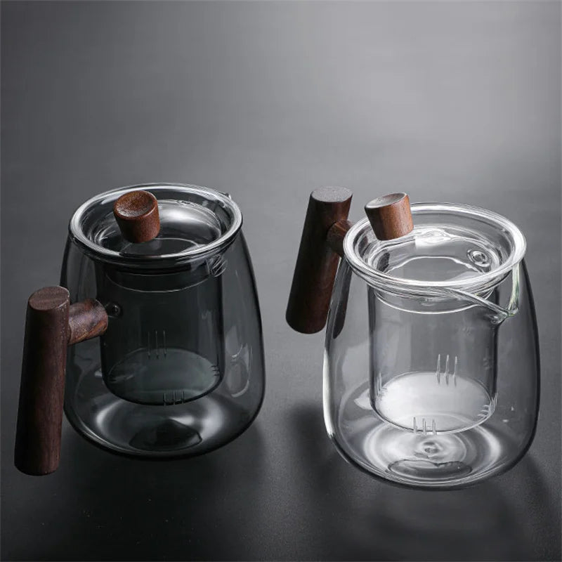 480ml Heat Resistant Glass Teapot with Wood Handle and Infuser