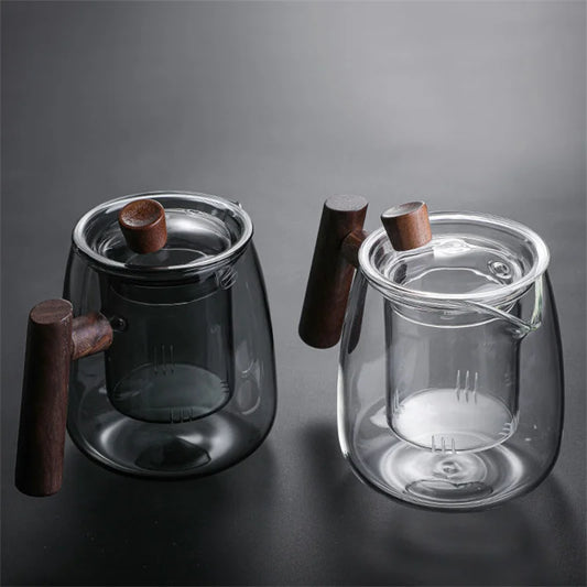 480ml Heat Resistant Glass Teapot with Wood Handle and Infuser
