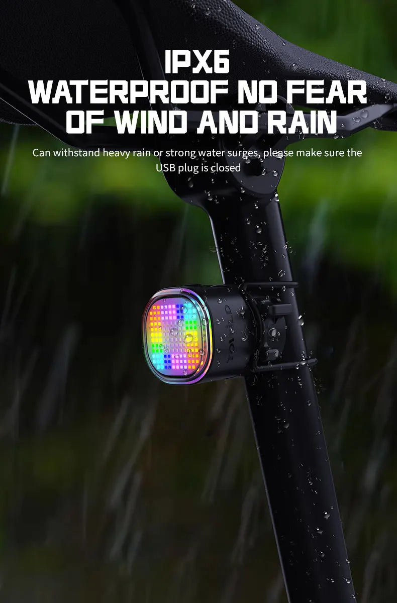 Intelligent Expression Taillight 140 Led Braking Sensor Bluetooth Bike Rear Light Customizable Bicycle Taillights